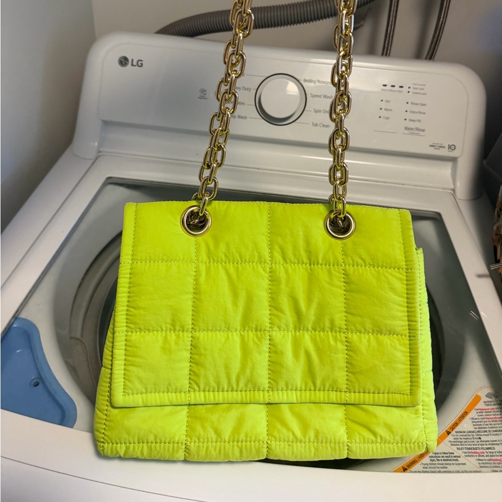 Future collective Neon Yellow Quilted nylon Chain-Handle Shoulder Bag 10x6.5”